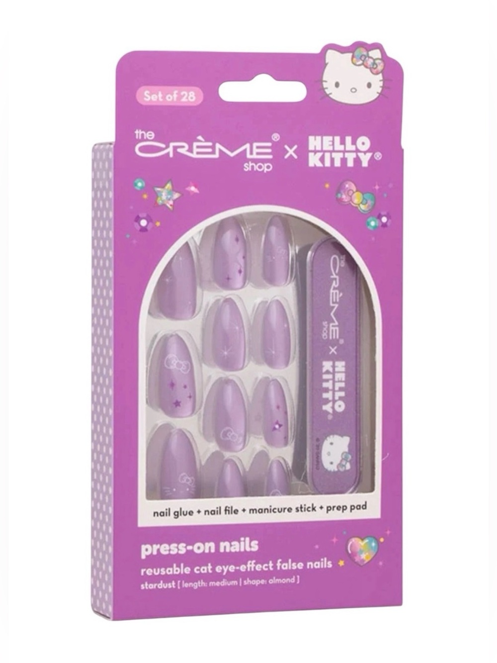 🌸 THE CRÈME SHOP x HELLO KITTY Reusable PRESS-ON NAILS Purple Cat-Eye Effect 🌸